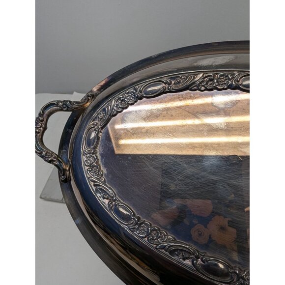 Silver Plated Covered Oval Serving Dish by Wm Rogers Sons Victorian Rose Pattern - Picture 4 of 9
